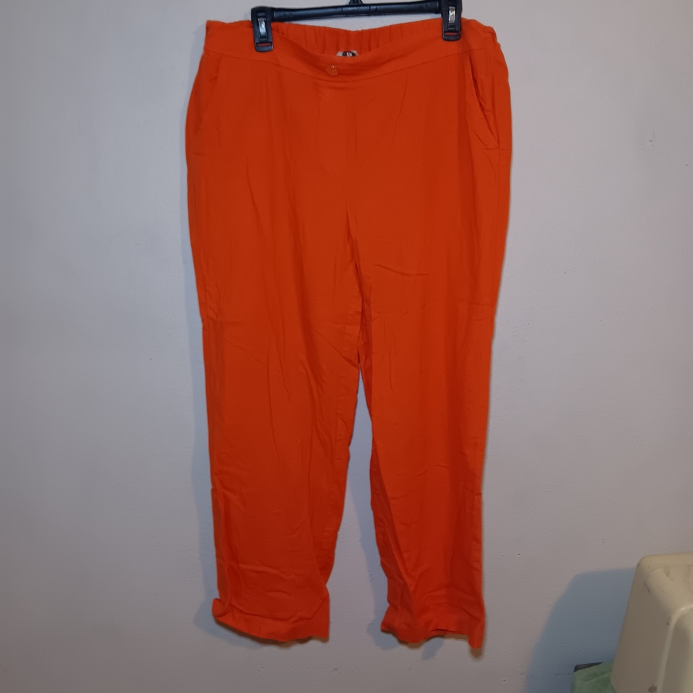 Anne Klein Vibrant Orange Linen Pants